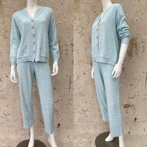 Vintage 70’s Susan Small England Knit Lounge Set Cardigan & Pants, M/L